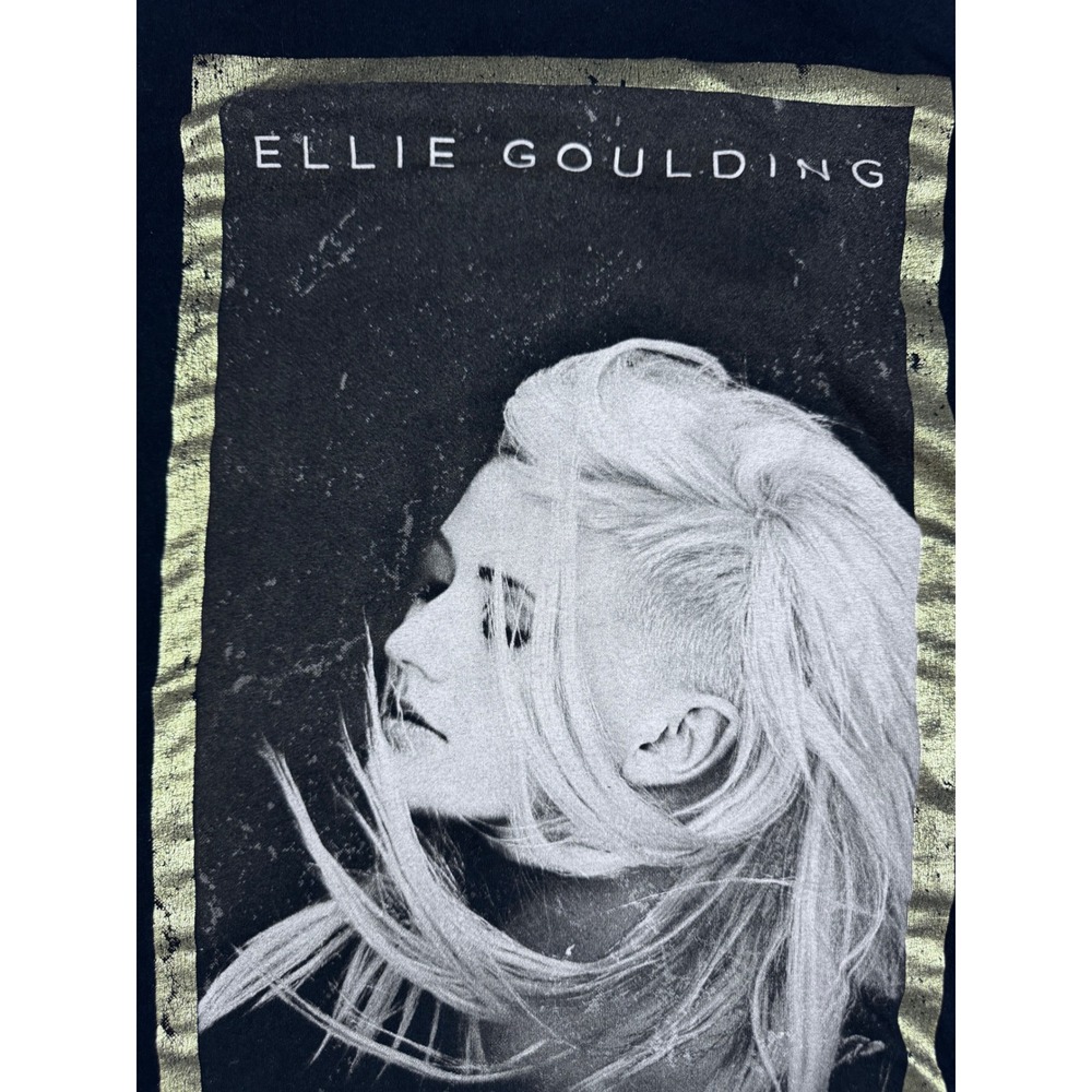 ASOS Ellie Goulding Graphic T-Shirt Black Gold Foil Portrait Women Size 4 Cotton